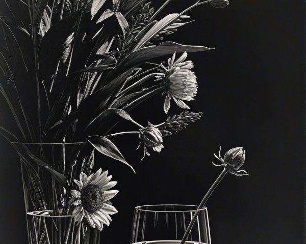 Monochromatic Still Life with Vase and Flowers