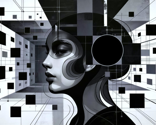 Black and White Digital Illustration of a Female Profile