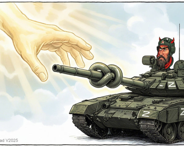 Cartoon of God’s Hand Reaching for a Tank with Knot