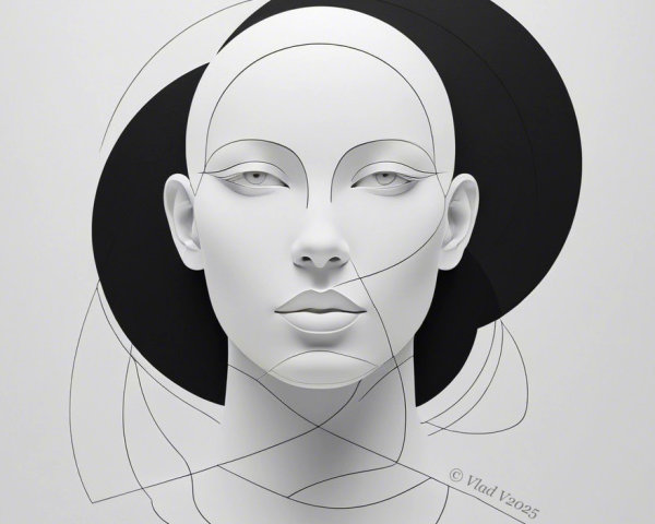 Minimalist Abstract Portrait of a Humanoid Face