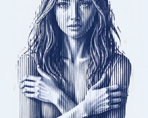 Full body portrait of a young woman in illusionary style