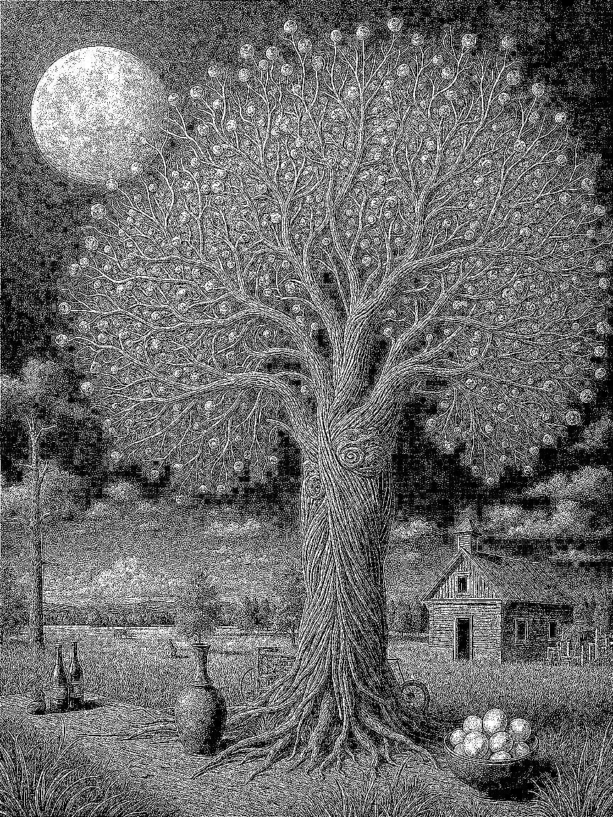 Surreal Black and White Illustration of a Grand Tree