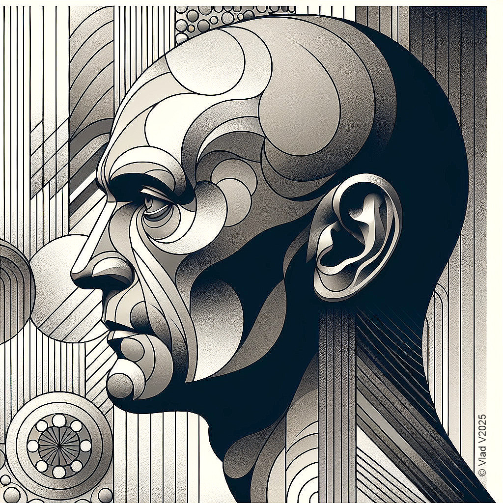 Stylized Geometric Human Head with Monochromatic Design