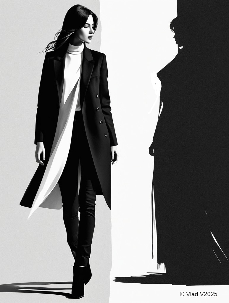 Stylish Woman in Black and White Fashion Scene