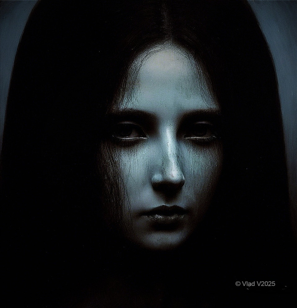Portrait of a Young Woman with Somber Expression