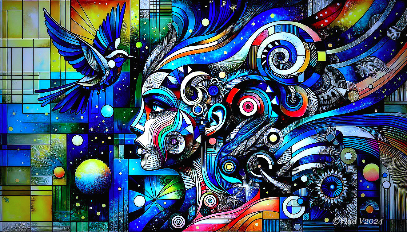 Abstract Female Profile with Colorful Swirling Patterns