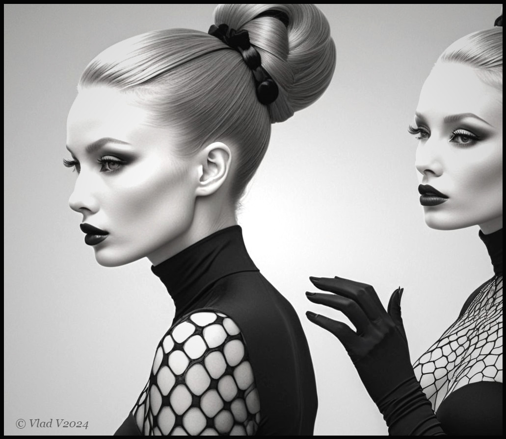 Stylized Figures in High-Fashion Black and White Looks