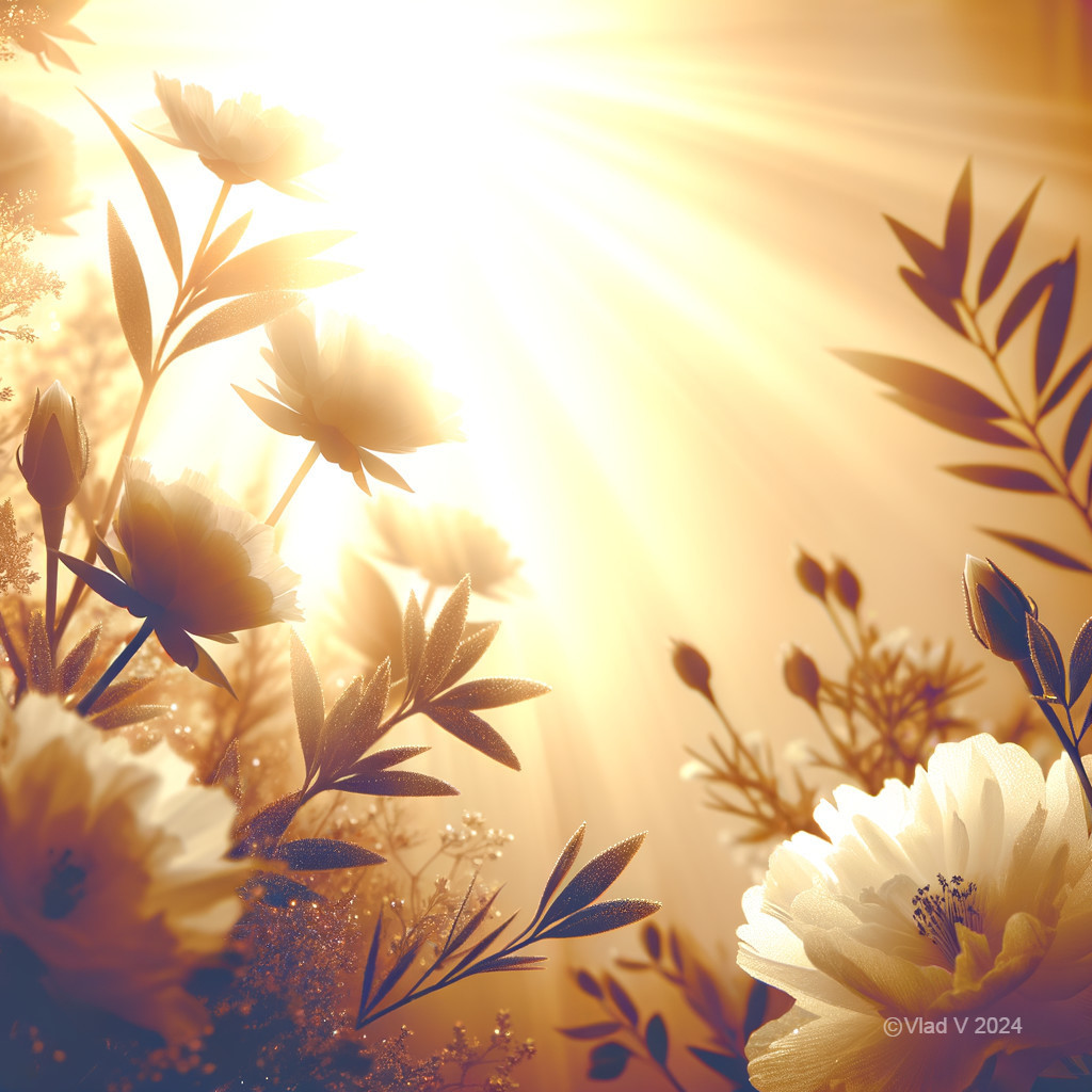 Delicate Flowers in Warm Golden Sunlight Scene