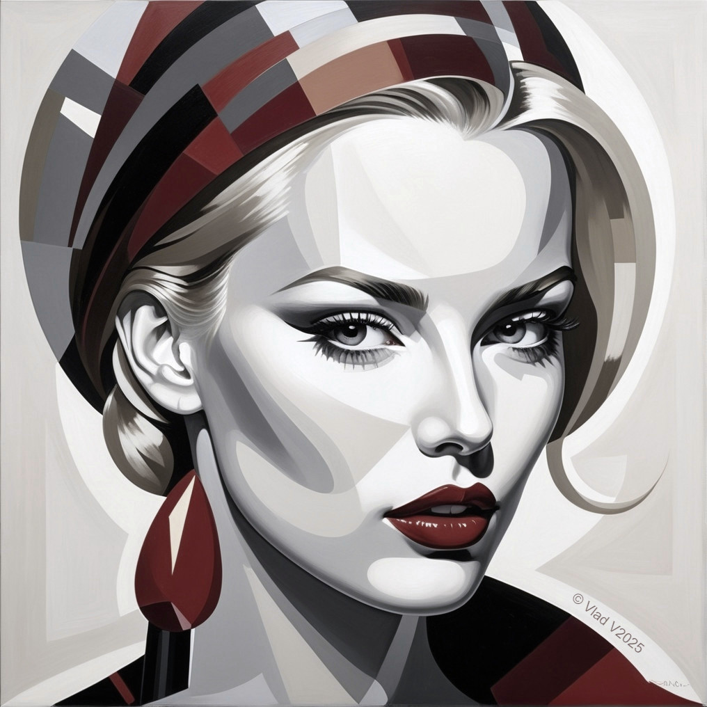 Stylized Portrait of a Woman with Geometric Shapes
