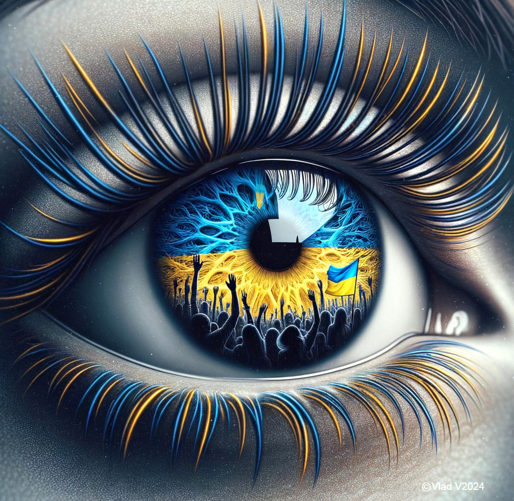 Intricate Eye Design with Ukrainian Flag Colors