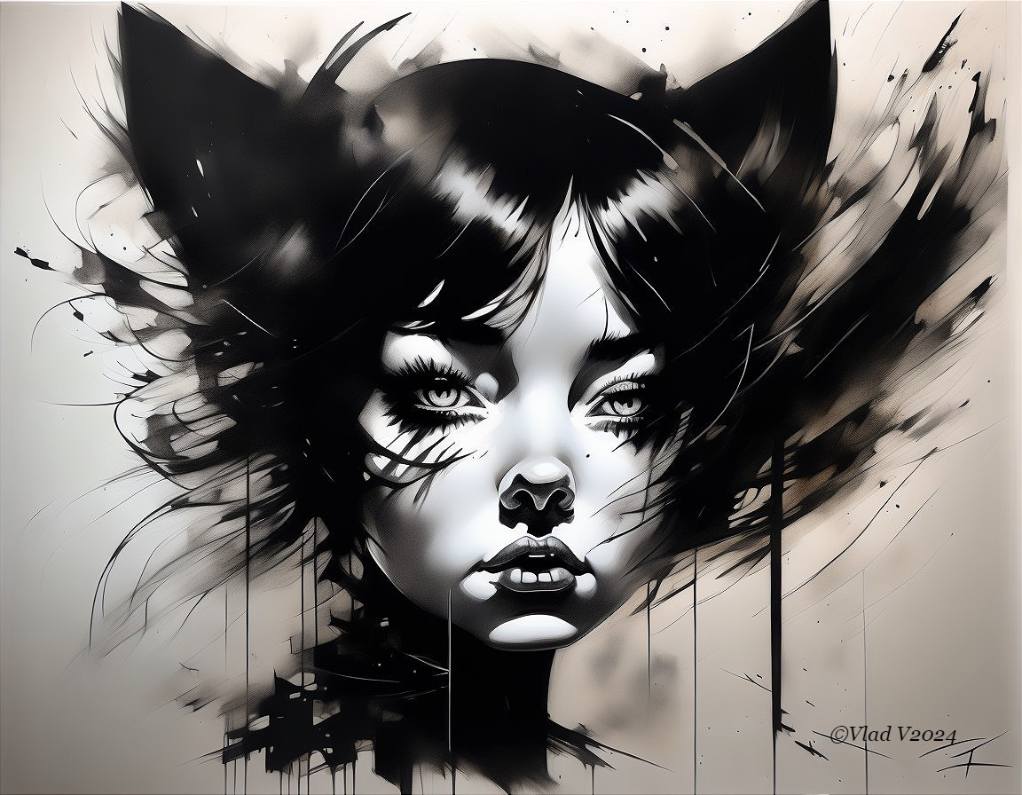 Abstract Portrait of a Woman with Cat-Like Features