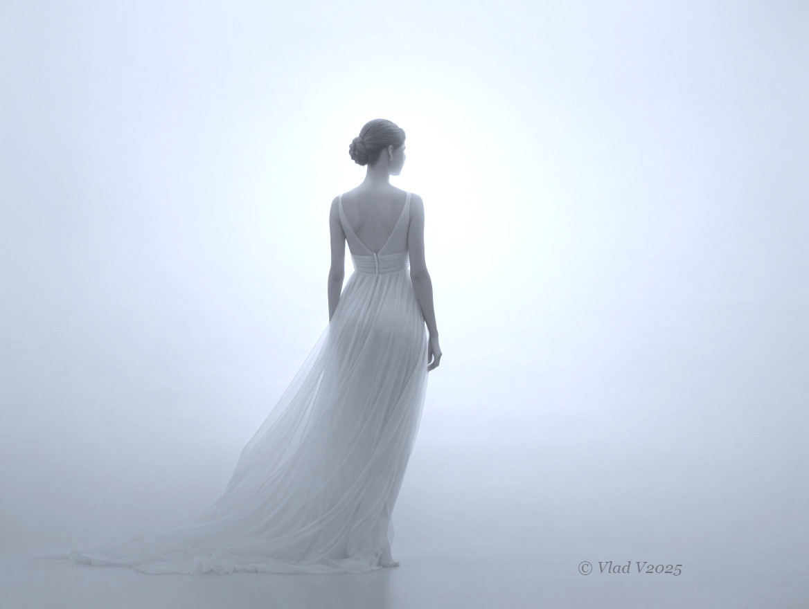 Silhouette of Woman in Elegant White Dress