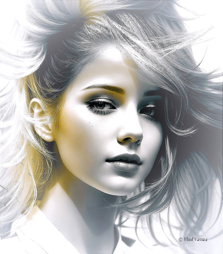 Portrait of a Young Woman with Flowing Hair and Intense Gaze