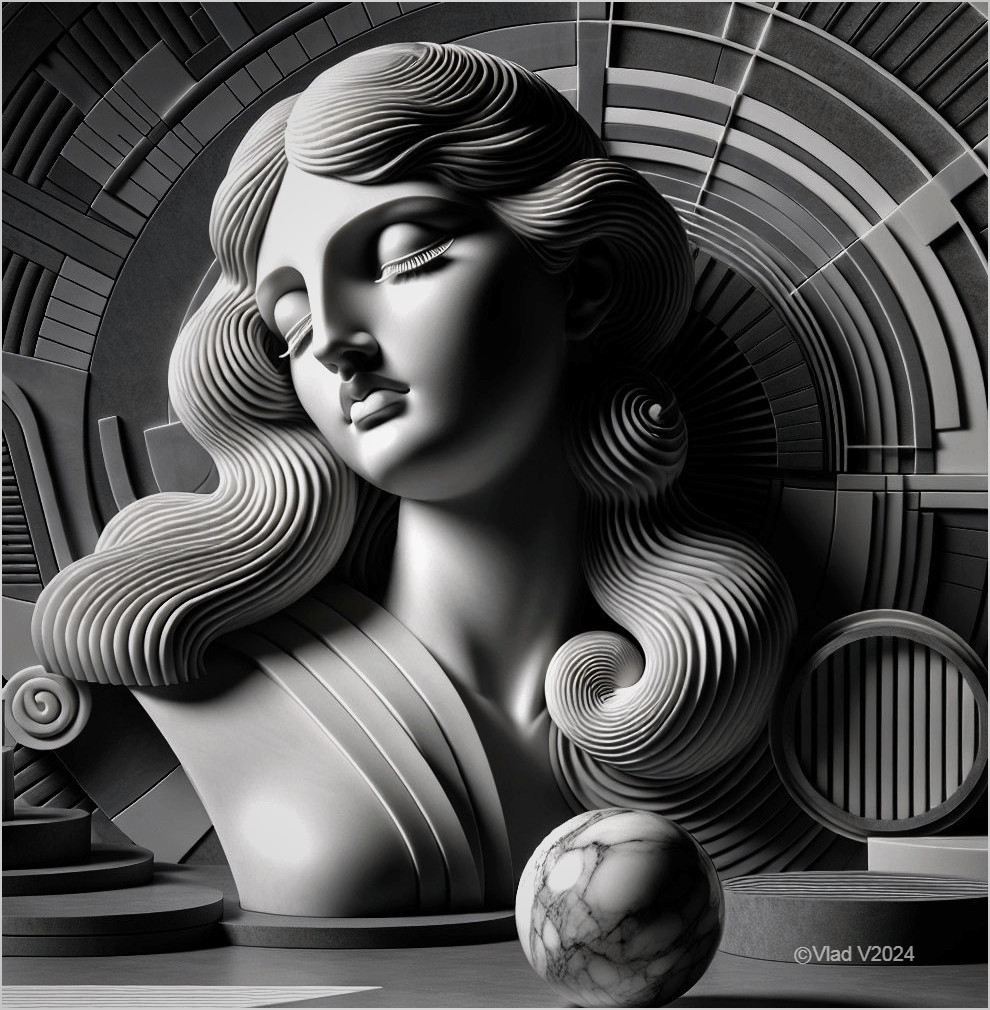 Monochromatic Bust of Woman with Geometric Background
