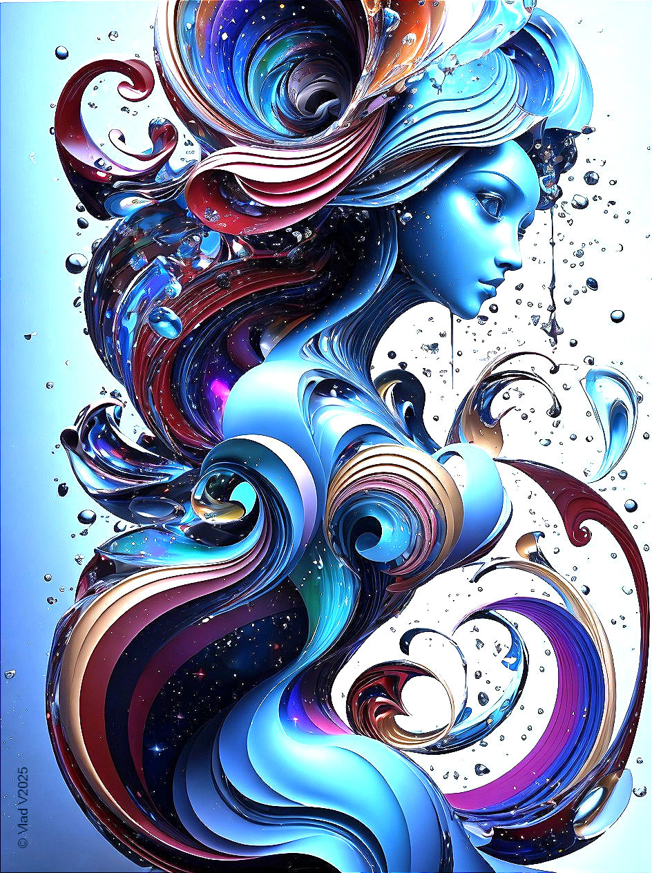 Abstract Female Figure with Flowing Lines and Colors