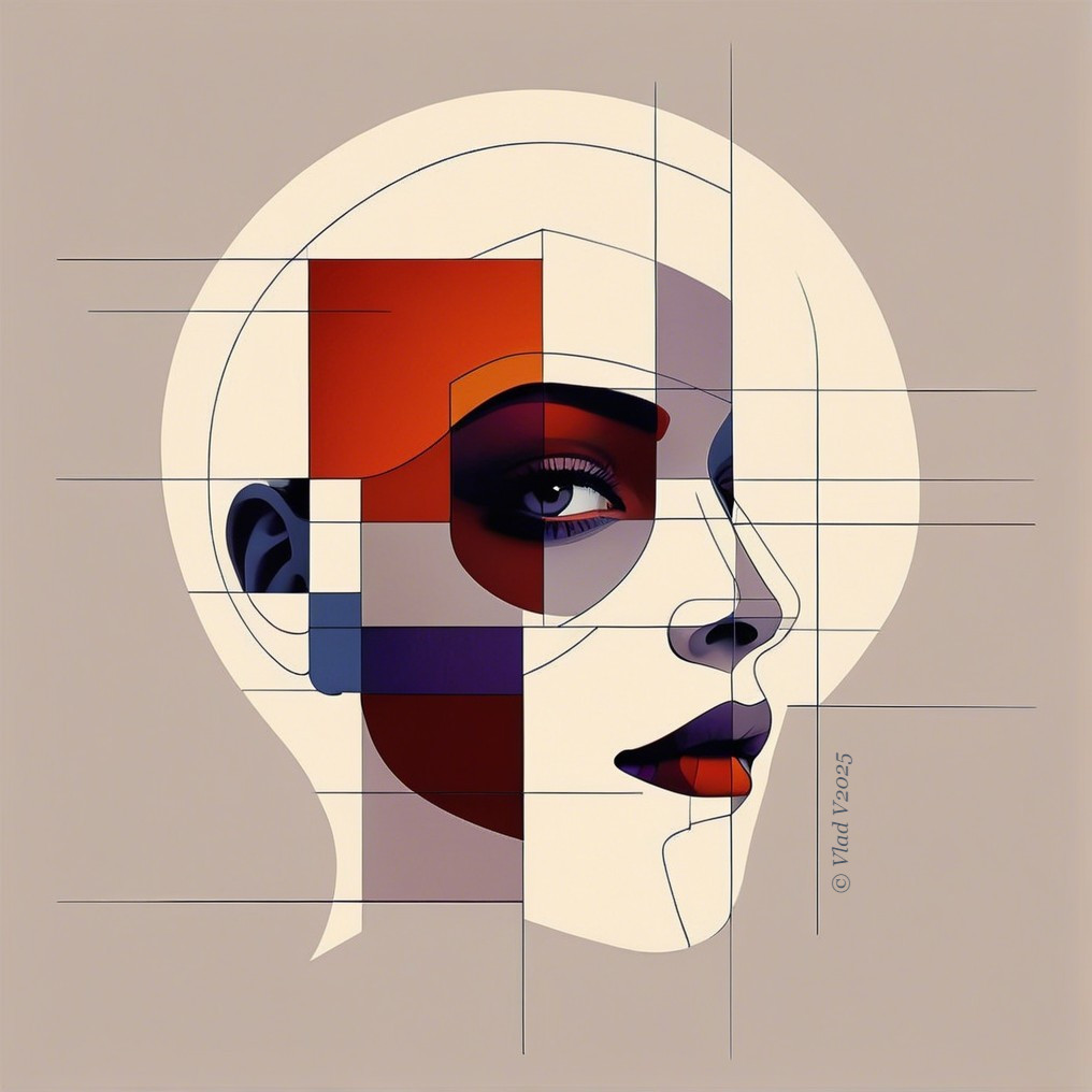 Geometric Portrait of a Woman's Profile in Bold Colors