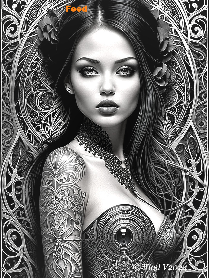 Black and White Portrait of a Tattooed Woman