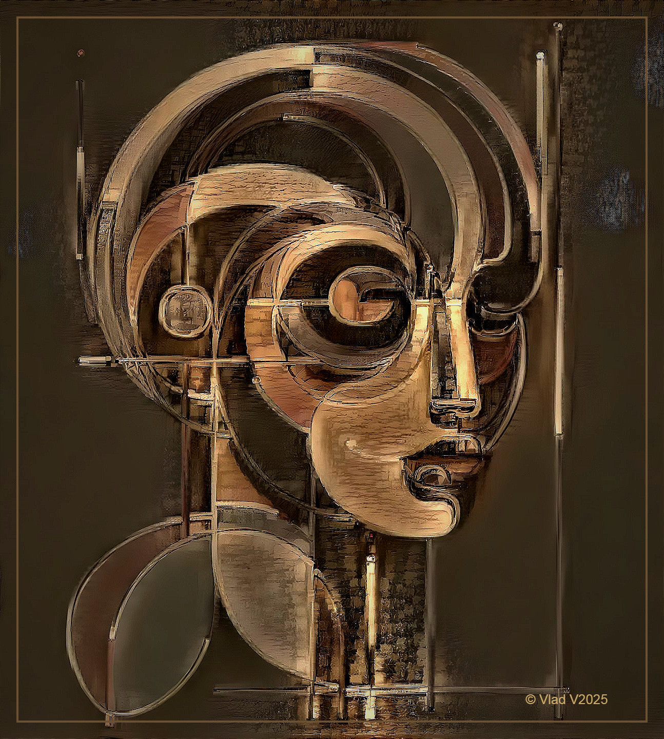 Abstract Face Artwork with Warm Colors and Geometric Shapes
