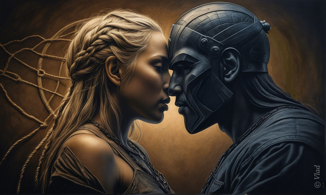 Warrior and Woman in Dramatic Emotional Moment