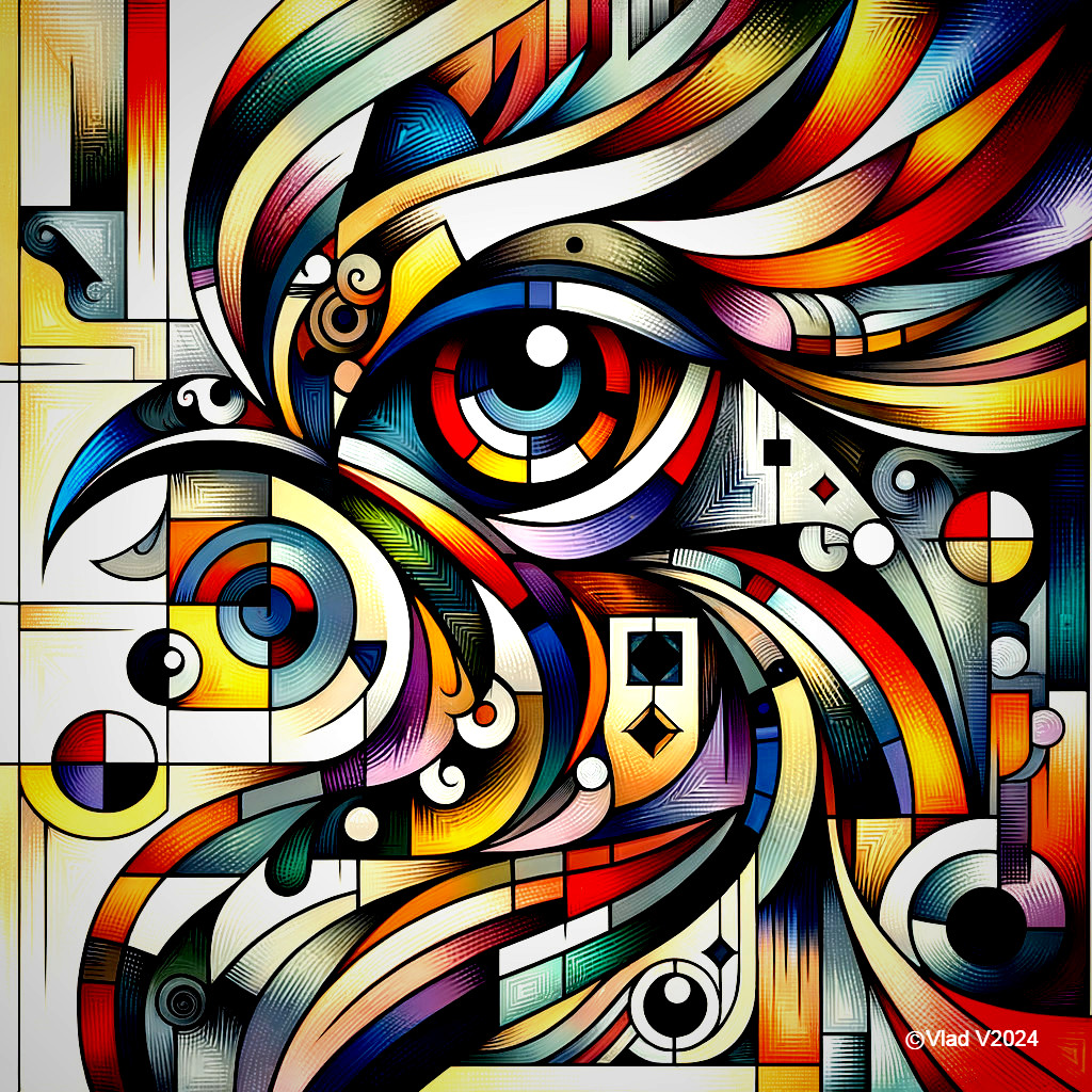 Vibrant Abstract Design with Prominent Eye and Patterns