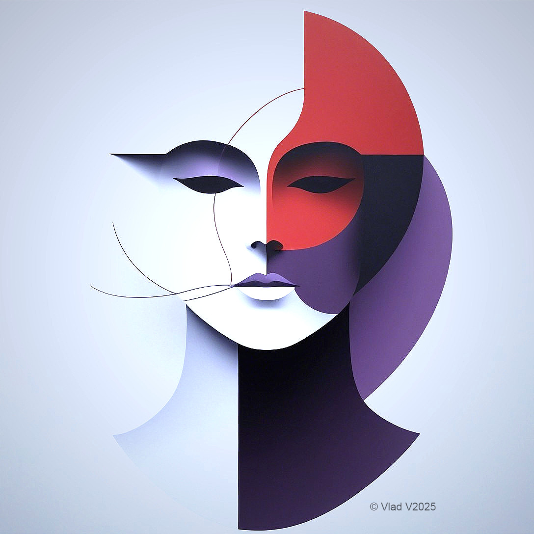 Abstract Geometric Face in Bold Colors and Shapes