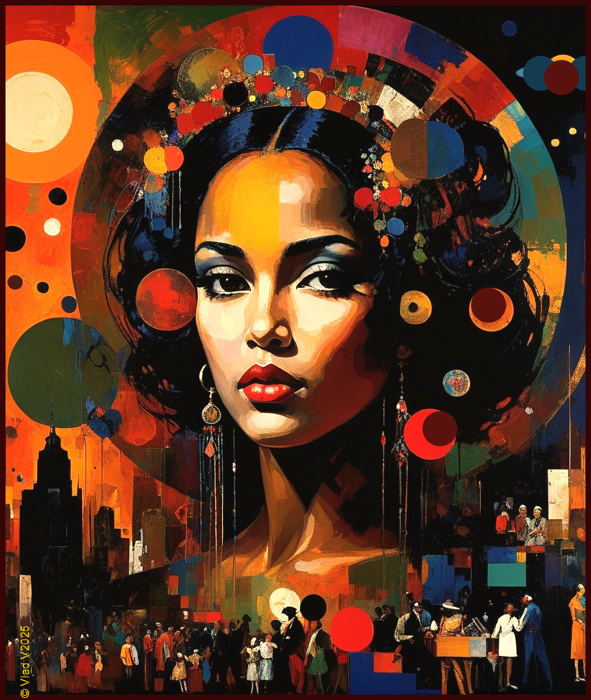 Portrait of a Woman with Colorful Accessories and Shapes