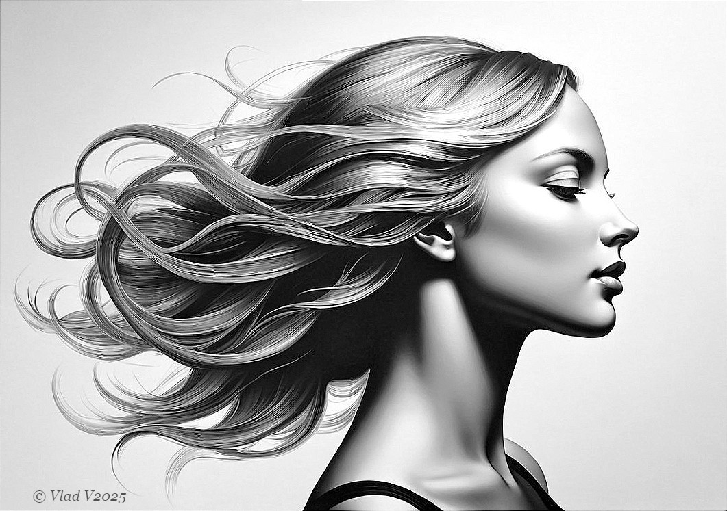 Monochrome Portrait of a Woman in Profile