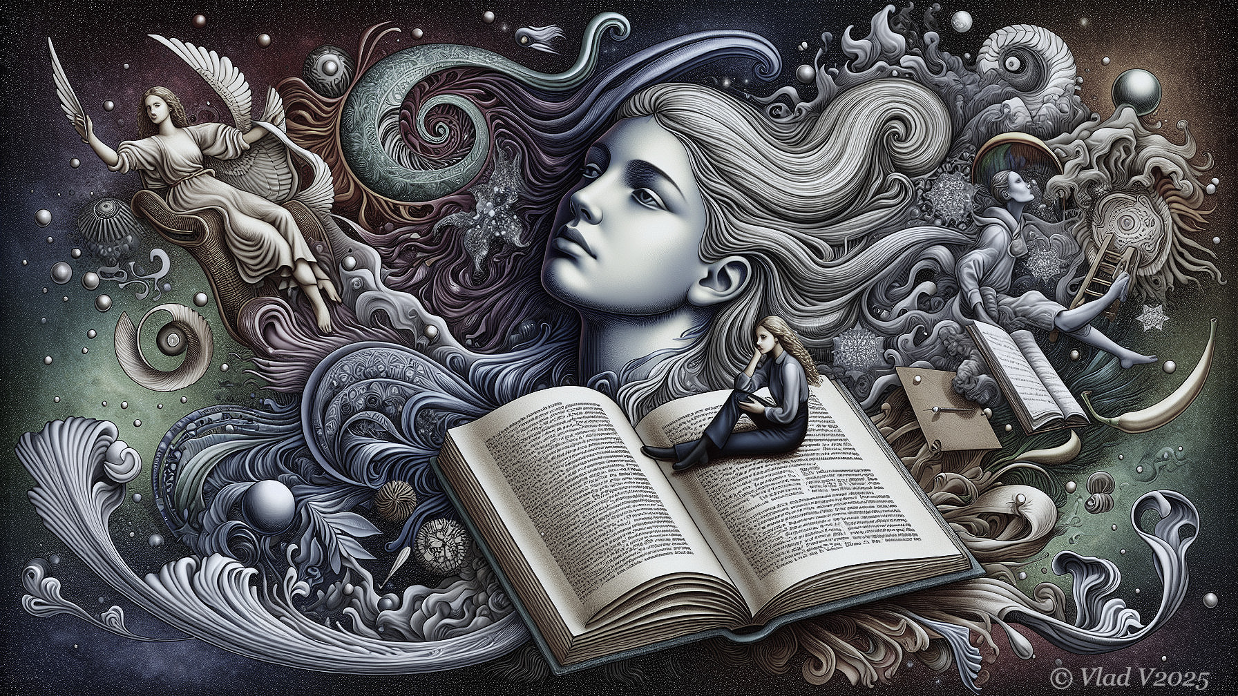 Fantasy Illustration of a Woman in Cosmic Setting