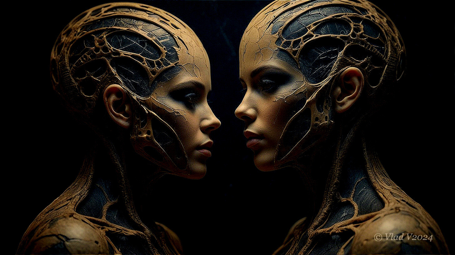 Humanoid Figures with Organic and Mechanical Patterns
