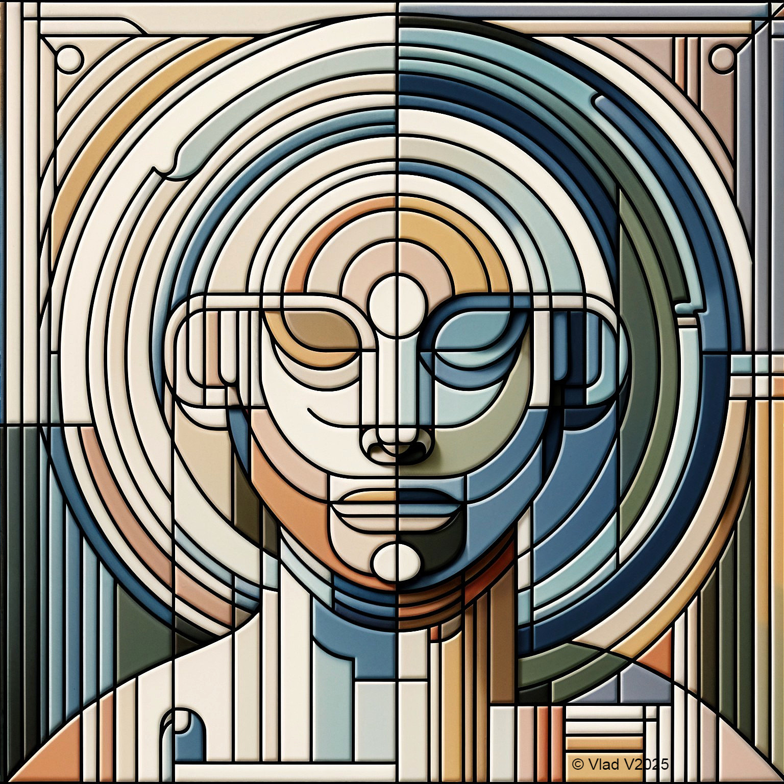 Abstract Geometric Artwork of a Stylized Face