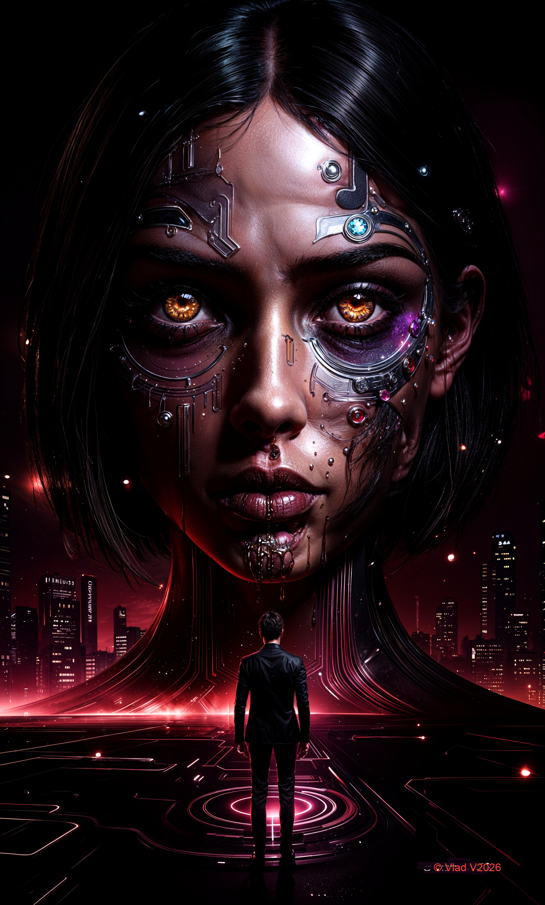 Artificial Intelligence Goddess in Cyberpunk Setting