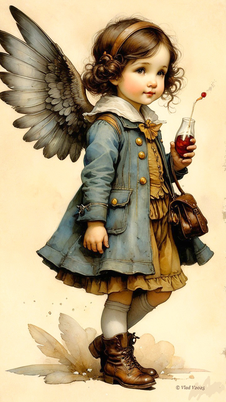 Whimsical young girl with wings and magical aura