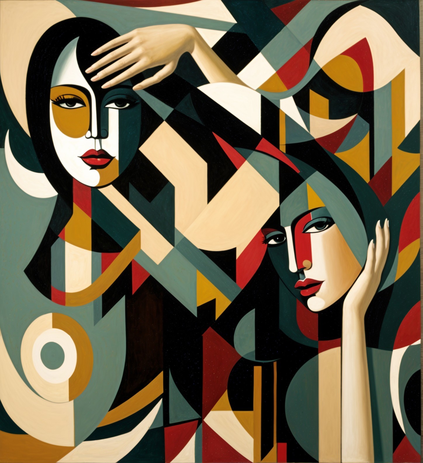 Abstract Composition of Stylized Female Faces