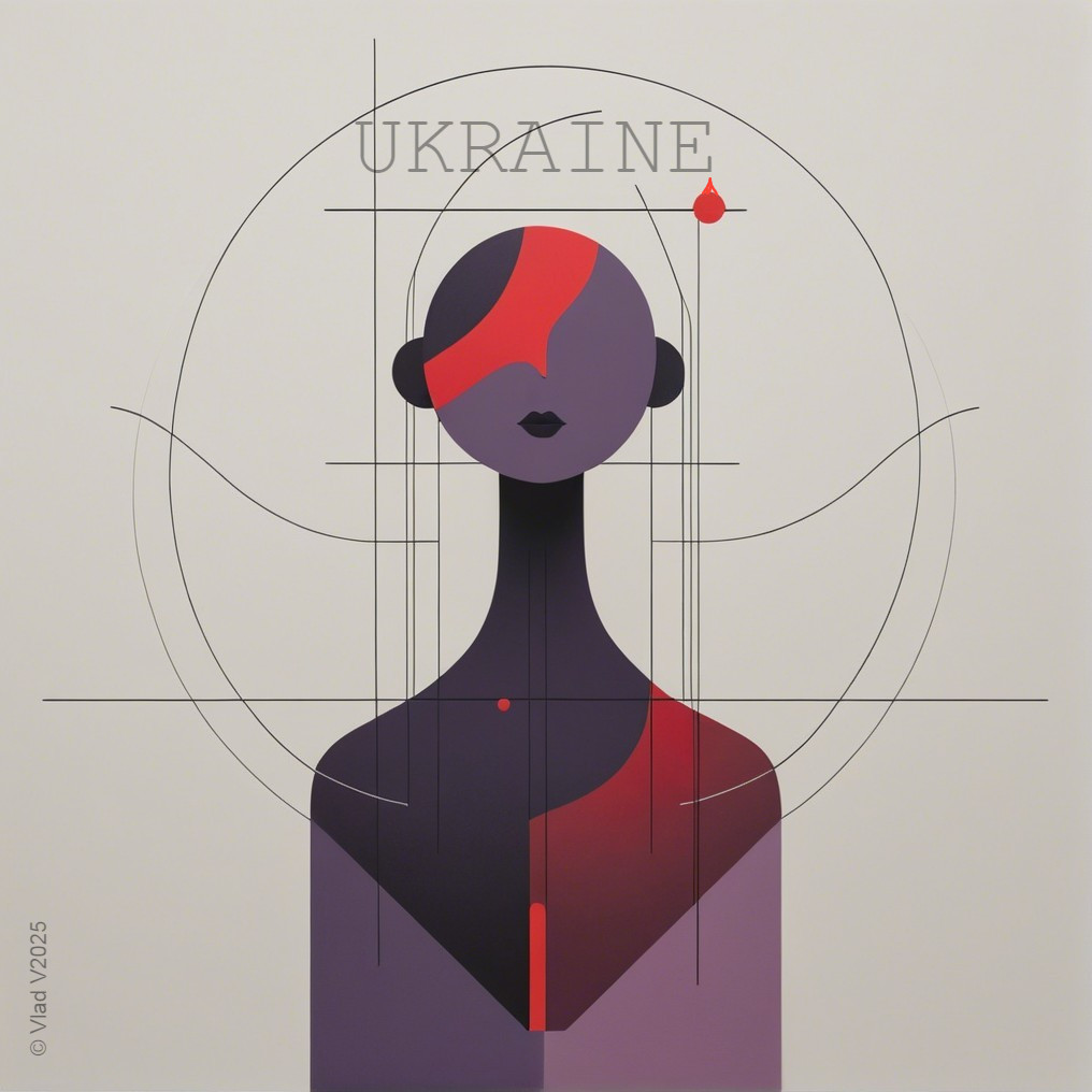 Stylized Figure and Circular Design Representing Ukraine