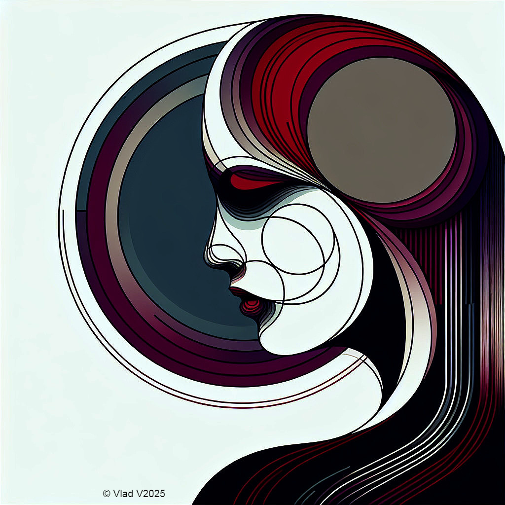 Abstract Artwork with Stylized Female Profile and Colors