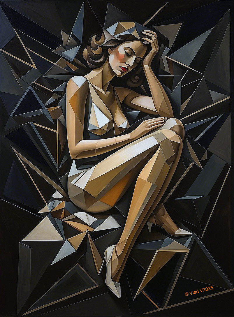 Geometric Abstract Portrait of a Seated Woman