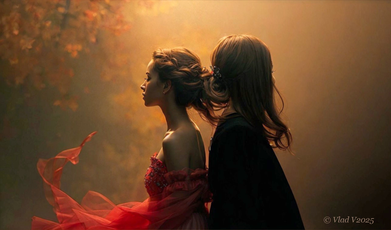 Two Women in Autumn Setting with Golden Light