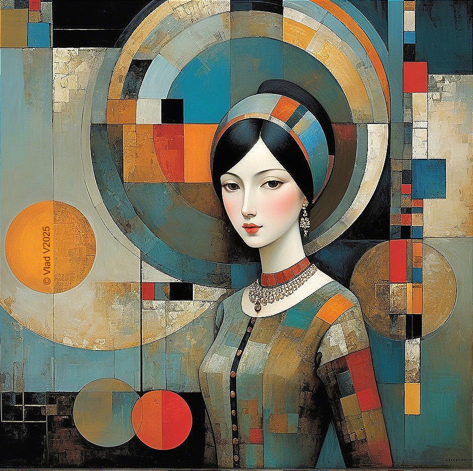 Abstract Portrait of Woman with Geometric Background