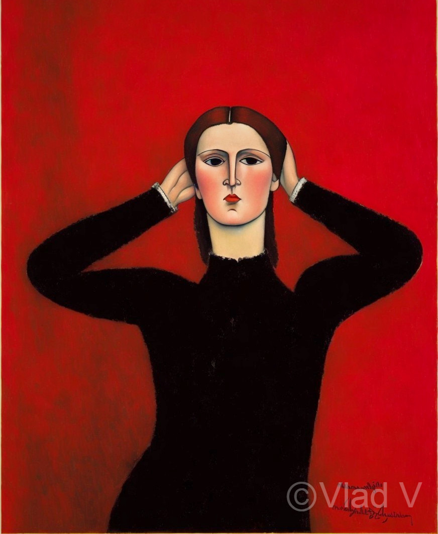 Woman in Black Turtleneck Against Red Background