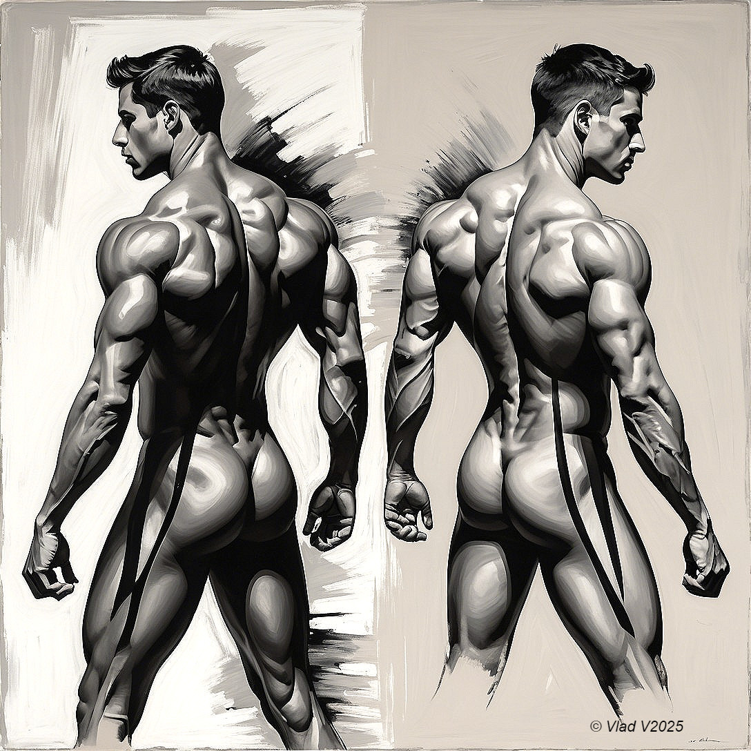 Monochromatic Artwork of Muscular Male Figure