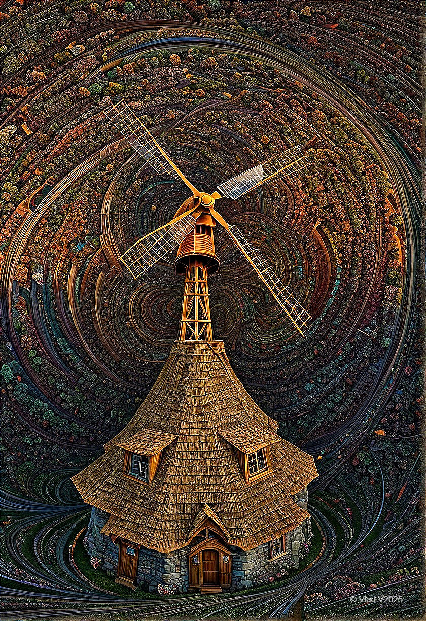 Whimsical Windmill House Amidst Vibrant Autumn Foliage