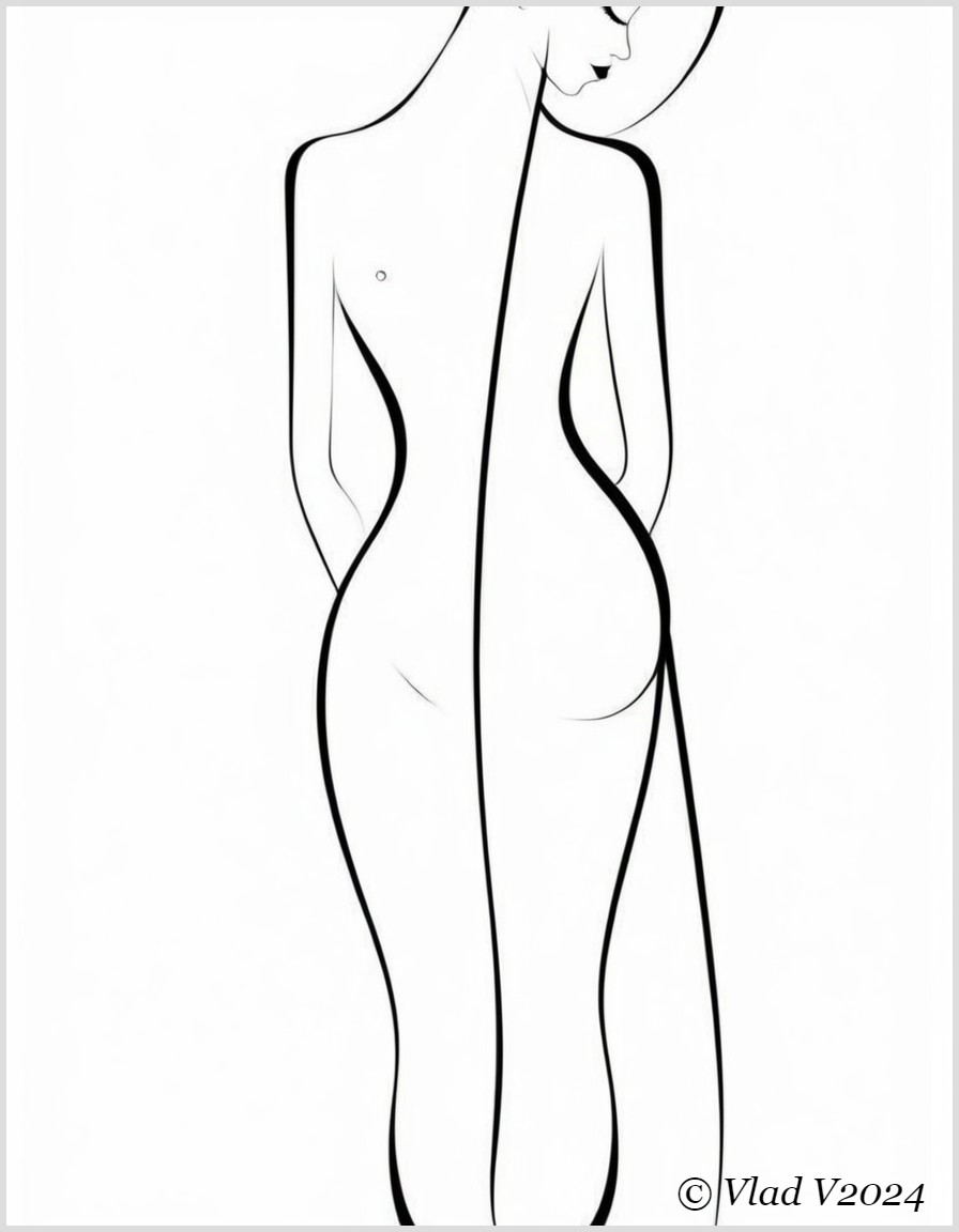 Minimalist Line Drawing of a Female Figure from Back