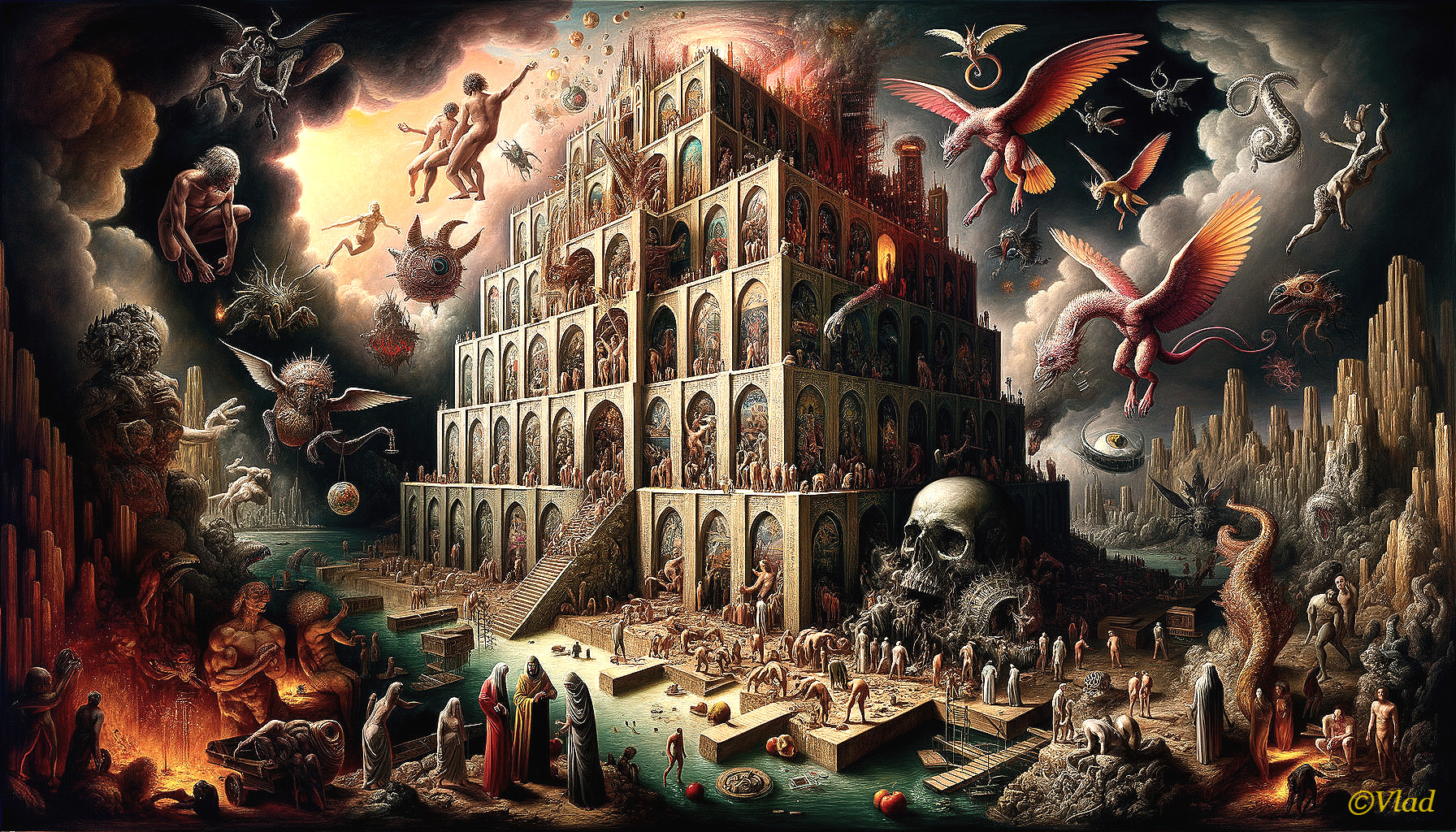 Surreal Scene of Chaos with Multi-Tiered Structure