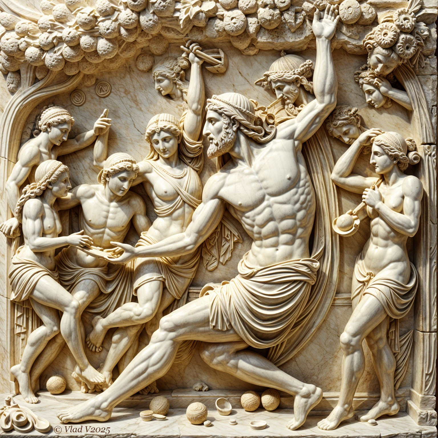 Intricately Carved Relief of Classical Mythology Figures