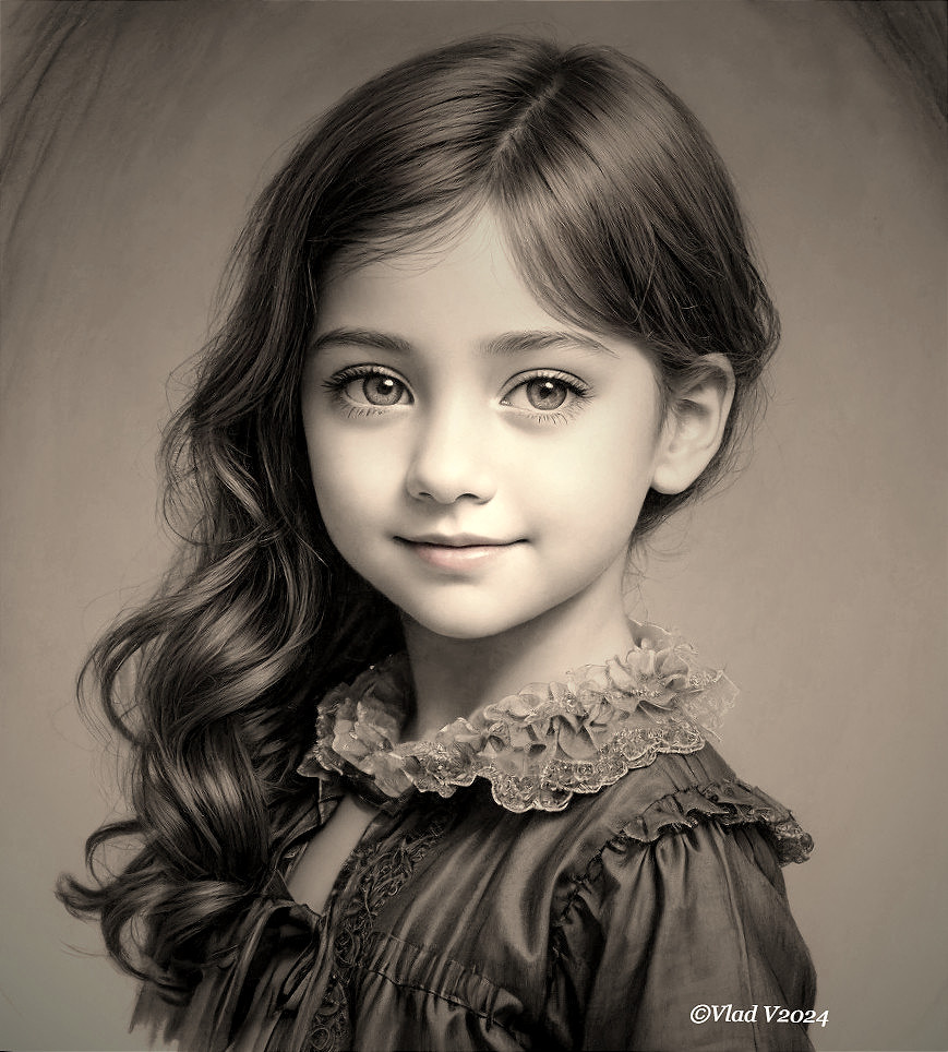 Portrait of a Young Girl in Vintage Dress with Sepia Tones