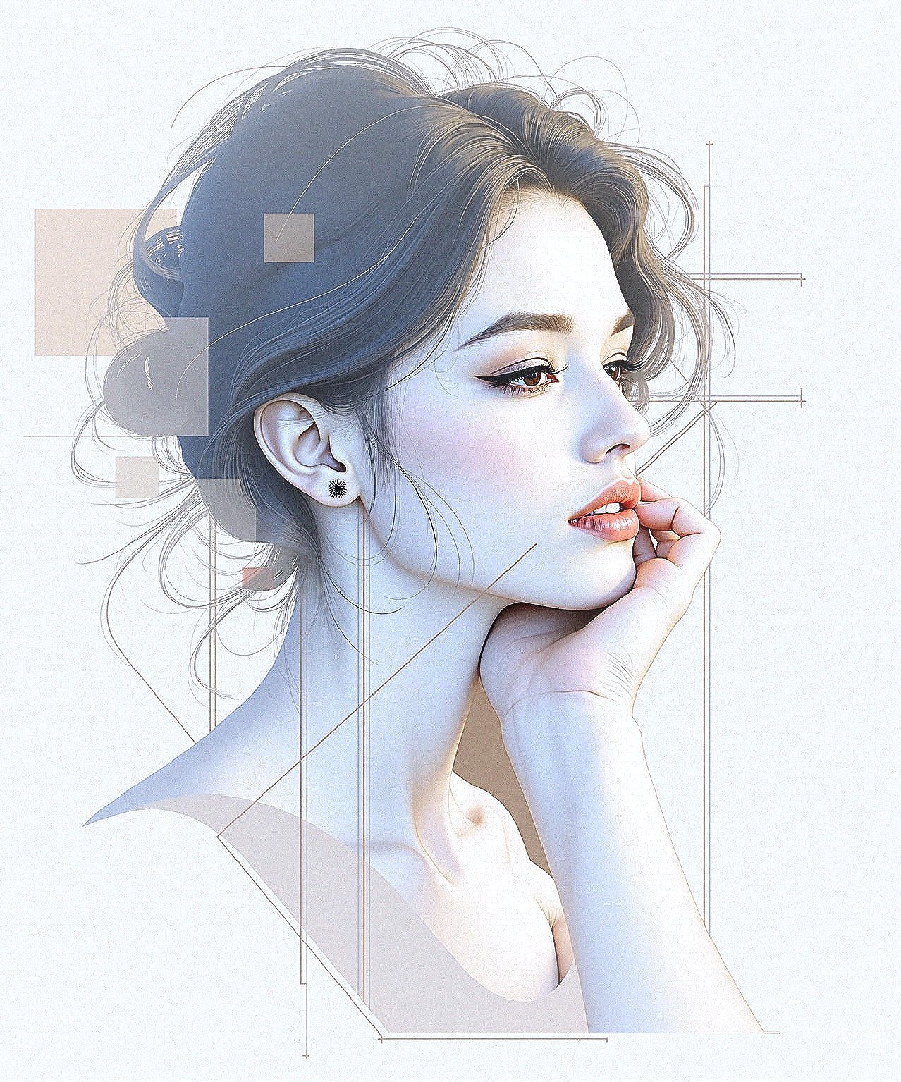 Digital Portrait of a Young Woman with Soft Hair