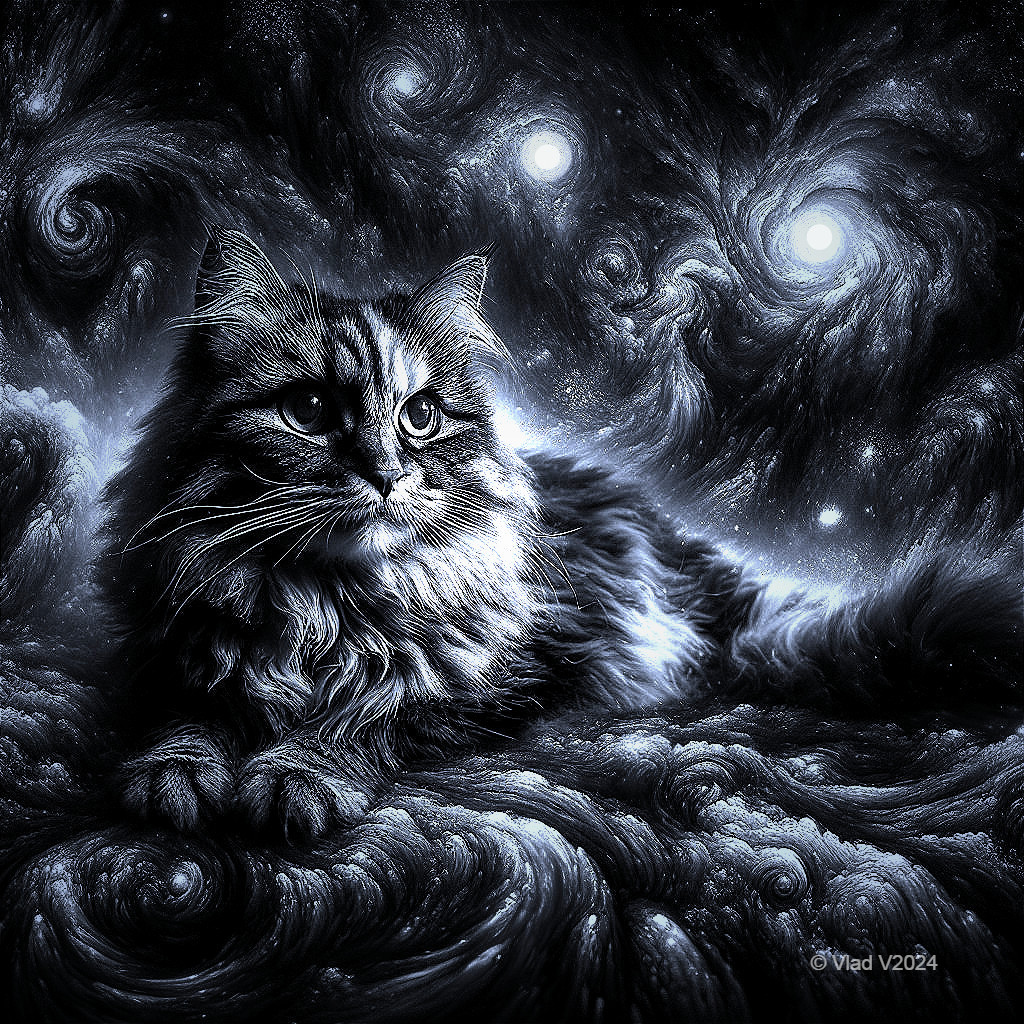 Majestic Feline Against Cosmic Galaxy Backdrop