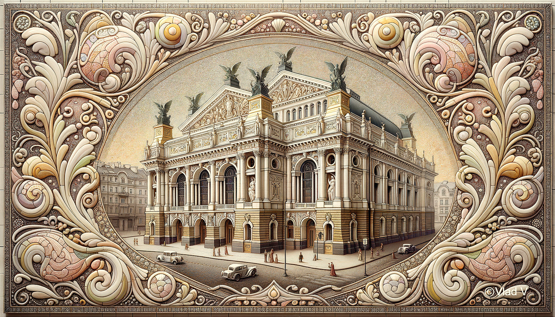 Grand Architectural Structure with Floral Patterns
