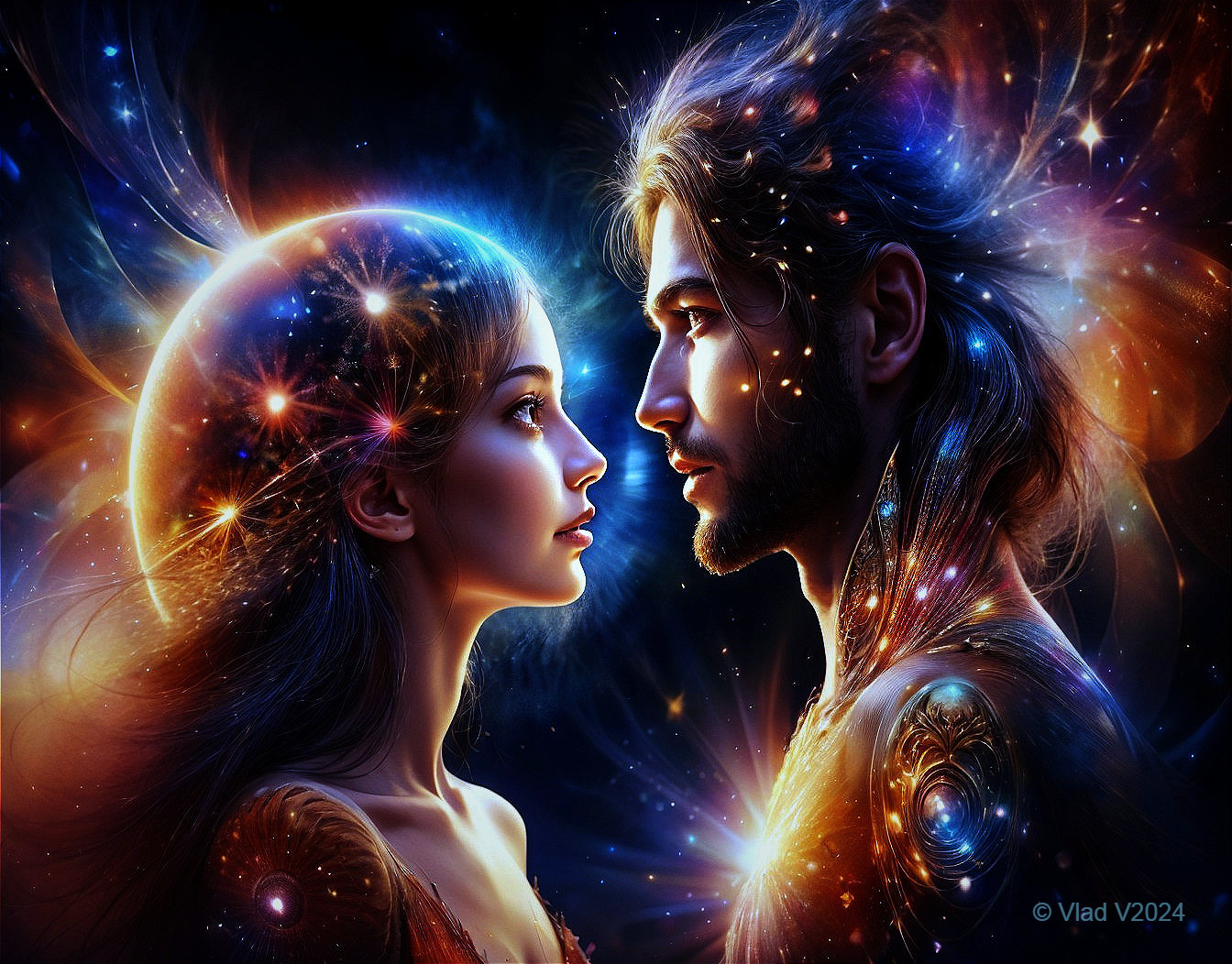 Cosmic Scene of Figures in Celestial Harmony