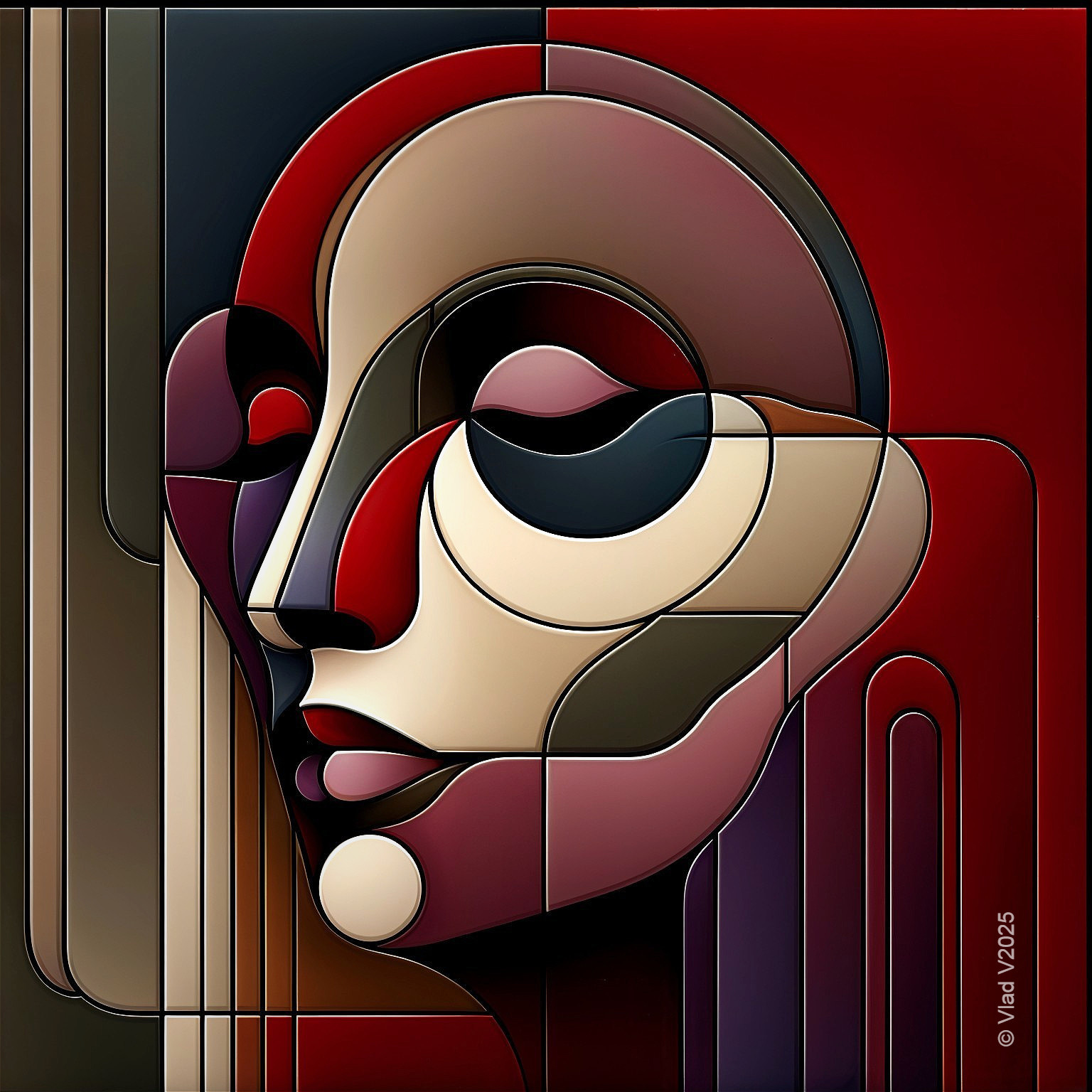 Abstract Geometric Portrait with Bold Colors and Shapes